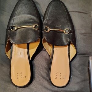 A New Day Black Slip-On Mules Flats Size 9